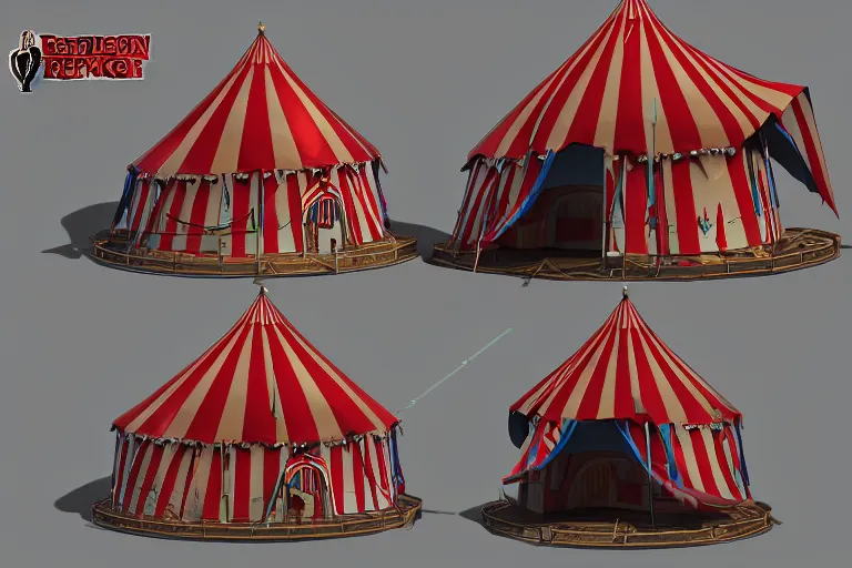 Image similar to 3d sculpt of an evil looking circus tent, artstaton, League of Legends, red dead redemption2, overwatch, digital illustration