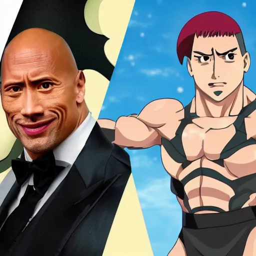 Prompt: Dwayne Johnson as anime character