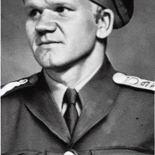 Prompt: Gordon Ramsay as a officer in the Soviet Army during WW2, colorized grainy photo