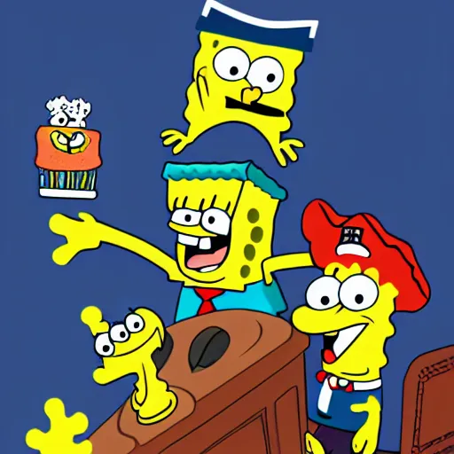 Prompt: spongebob inaugurated as the president, illustrated by john trumbull, trending on artstation, 4 k quality