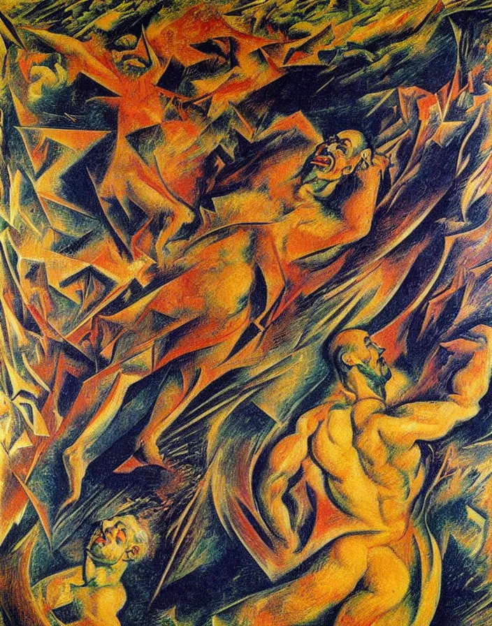 Image similar to Visualization of Nietsche's ubermensch as a result of god's death, by Umberto Boccioni, 8k, trending on Artstation