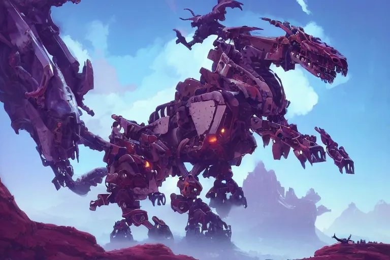 Image similar to grimhorn fanghorn machine mecha animal beast robot of horizon forbidden west horizon zero dawn bioluminiscence, behance hd by jesper ejsing, by rhads, makoto shinkai and lois van baarle, ilya kuvshinov, rossdraws global illumination