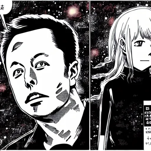 Image similar to elon musk and spacex manga by inio asano