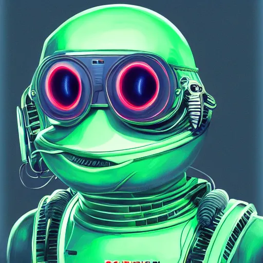 Image similar to digital futuristic electric pepe, artstation, modern, hyper detailed, robot, programming