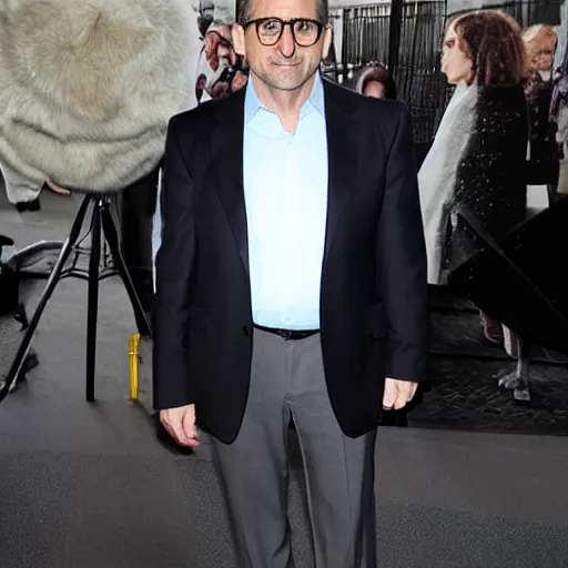 Prompt: Steve Carell wear's fluffy black socks