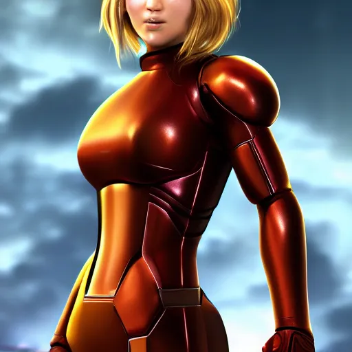 Image similar to jennifer lawrence as samus aran, animated, high resolution