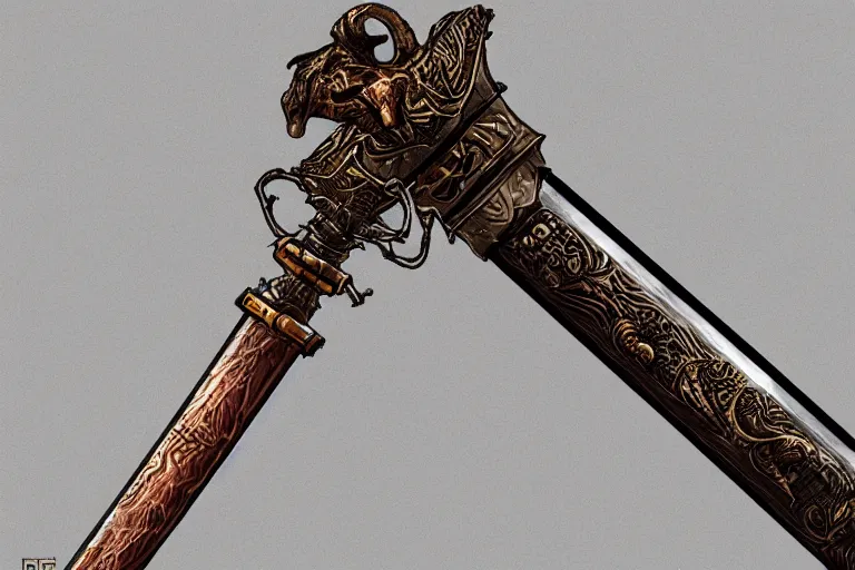 Image similar to haunted saber sword, one object, closetup, artstation, intricate