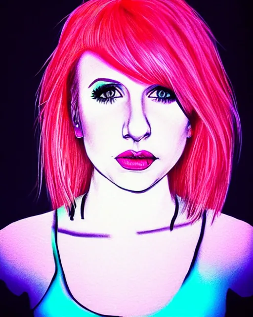 Image similar to neon Hayley Williams, fine details, realistic shaded, fine-face, pretty face