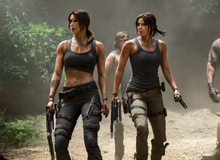 Image similar to film still of!!!! chloe bennett!!! as lara croft in new tomb raider movie, 8 k