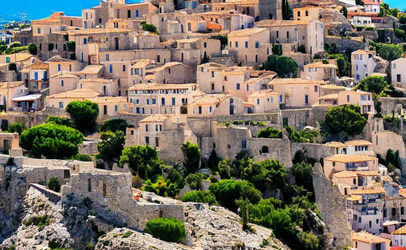 Prompt: ancient corsican city on white cliff