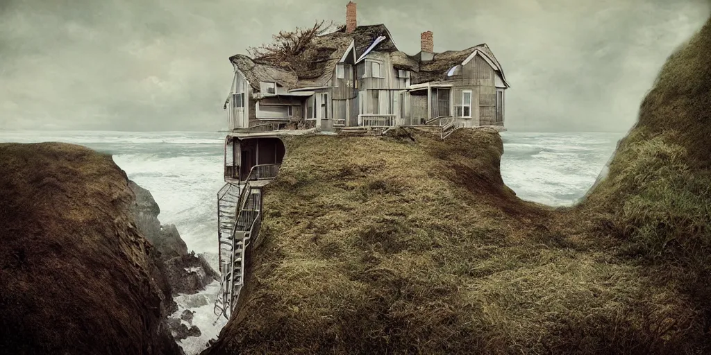 Image similar to a house on a cliff by the ocean by brooke shaden