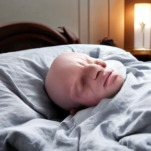 Prompt: voldemort sleeping peacefully in bed