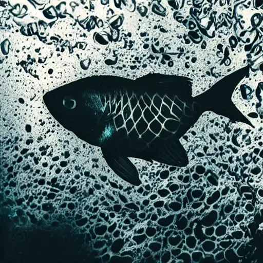 Image similar to a beautiful richly colored beta fish on a black background surrounded by black water