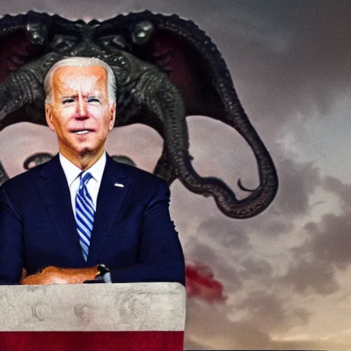 Prompt: joe biden witnessing cthulhu, picture, realistic