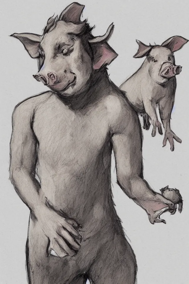 Prompt: concept art, a human with pig head