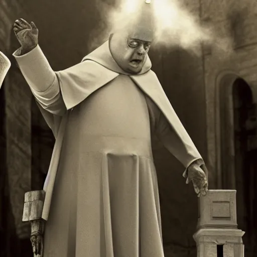 Prompt: a picture of golem after he's been inagurated as the new pope.