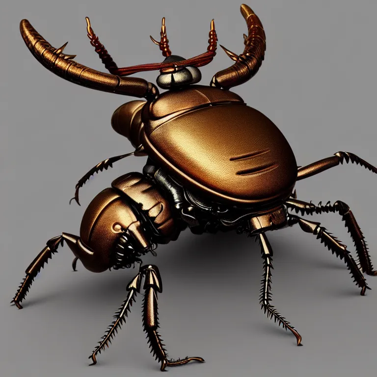 Prompt: steampunk stag beetle, biomechanical, 3 d model, unreal engine realistic render, 8 k, micro detail, intricate, elegant, highly detailed, centered, digital painting, smooth, sharp focus, illustration, artgerm, tomasz alen kopera, by wlop