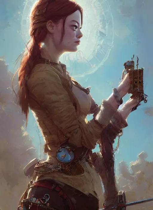 Prompt: highly detailed portrait fantastic steampunk emma stone stephen bliss unreal engine fantasy art by greg rutkowski loish rhads ferdinand