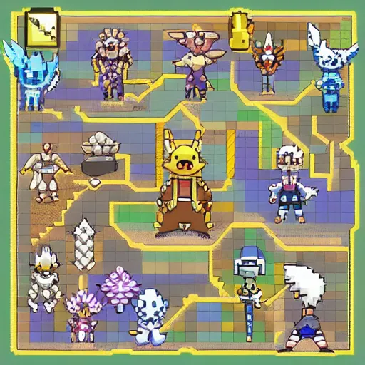 Image similar to pokemon db, pokemon monster inspired by ragnarok online, 1 2 8 bit, 1 0 0 0 x 1 0 0 0 pixel art, 4 k, super detailed, nintendo game, pixelart, high quality, no blur, sharp geometrical squares, concept pixelart