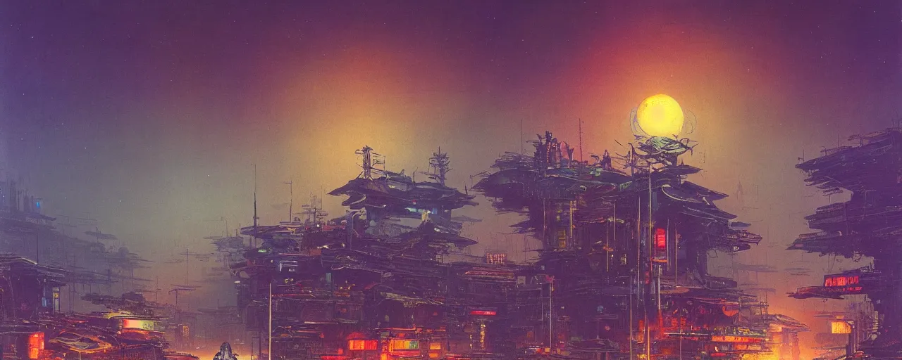 Image similar to awe inspiring bruce pennington cyberpunk landscape, digital art painting of 1 9 6 0 s, japan at night, 4 k, matte