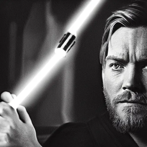 Prompt: obi-wan kenobi, star wars, ewan mcgregor, high quality, 4k, photography, professional, film, promotional image, dramatic lightning, cinema, portrait, detailed face, sharp focus, DSLR, HDR,