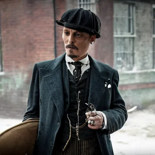 Image similar to Johnny Depp in Peaky Blinders very detail 4K quality super realistic