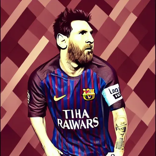 Image similar to Lionel Messi in a GTA V loading screen, cover art, posing solo, symmetrical face, in the style of Stephen Bliss, trending on artstation