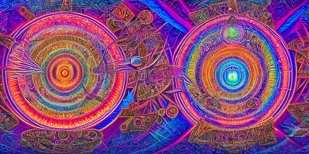 Prompt: dmt temple, sacred geometric buildings, time elves, psychedelic architecture, soul frequency, 8 k resolution, ultra fine illustration, art by alex grey and tokio aoyama, highly detailed,