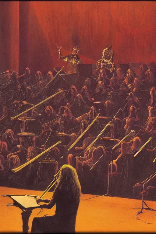 Image similar to Shakespeare in the Metal Band Concert with Orchestra Edward Hopper and James Gilleard, Zdzislaw Beksisnski, higly detailed