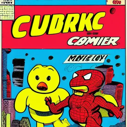 Image similar to marvel comic book cover with rubber ducky man