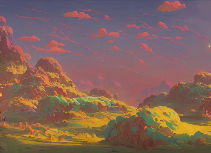 Prompt: concept art of a landscape made of donuts, cel shaded, in the style of makoto shinkai and moebius and peter mohrbacher and anton fadeev