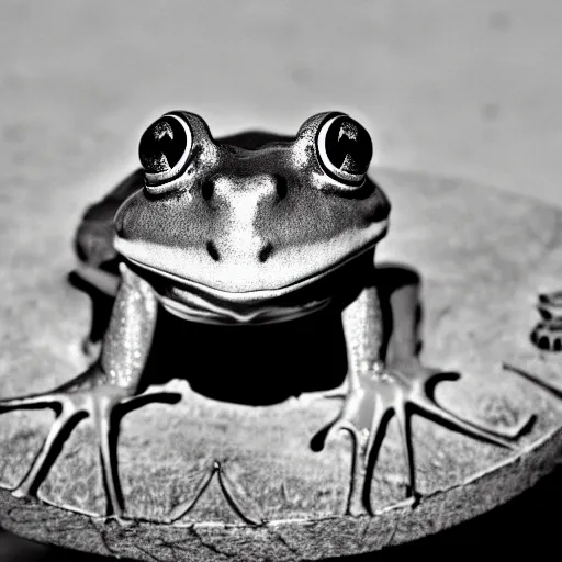 Image similar to anthropomorphic frog wearing crown, photo, 5 5 mm