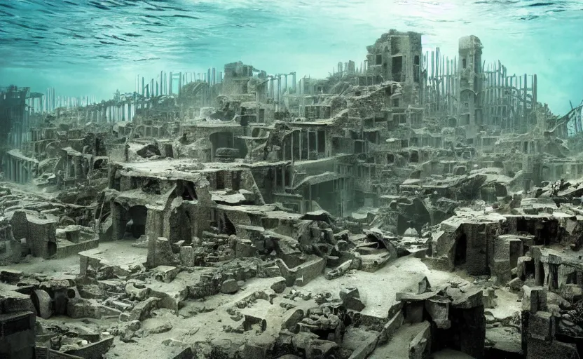Prompt: The crumbled city of Atlantis uncovered, national geographic