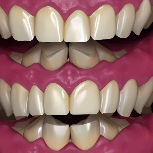 Image similar to poorly rendered 3 d set of teeth