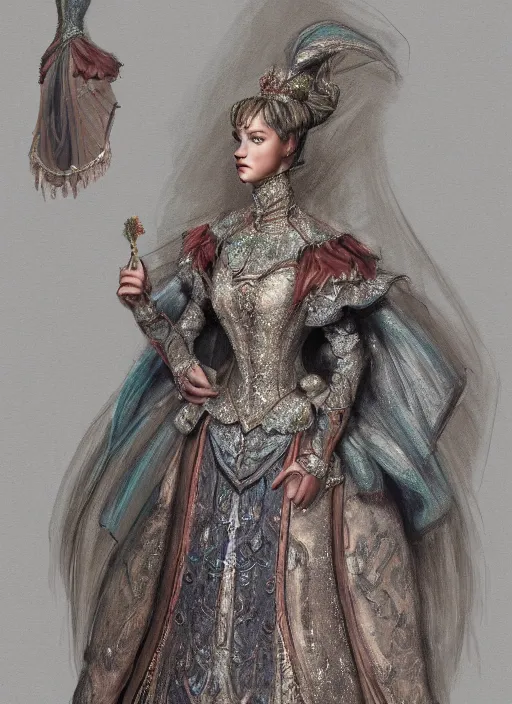 Image similar to detailed full body concept art of a princess in fine clothing, ultra detailed, painterly, micro detail