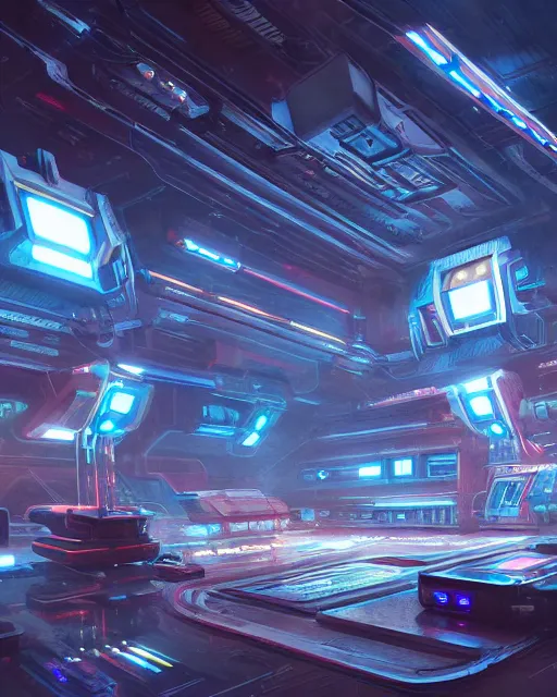 Prompt: cult of technology, exterior of scifi temple, machines, robots, ultra realistic, gaming computers, highly detailed, simulation, atmosphere, masterpiece, epic lighting, glowing wires, transparent objects, mysterious, highlighted, 4 k, cinematic, art by patryk olkiewicz and chris ostrowski and liang yao