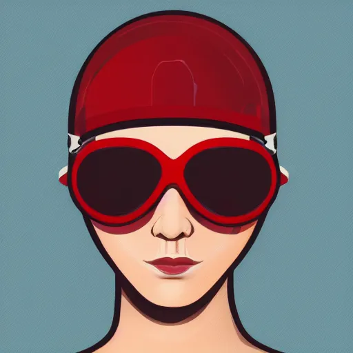 Prompt: woman wearing aviator helmet and googles, red tones, detailed drawing
