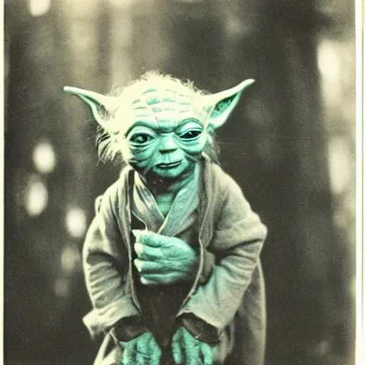 Prompt: 1 9 2 0 s photograph of yoda