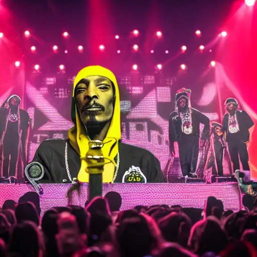 Image similar to stage full of Snoop Doggs, highly detailed, high quality, HD, 4k, 8k, Canon 300mm, professional photographer, 40mp, lifelike, top-rated, award winning, realistic, sharp, no blur, edited, corrected, trending