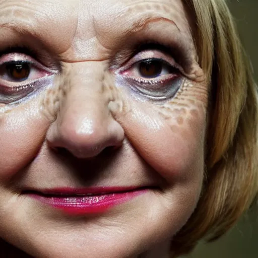 Prompt: a portrait of a lizard - person, reptilian, scales, photorealistic, ( ( ( liz truss ) ) )