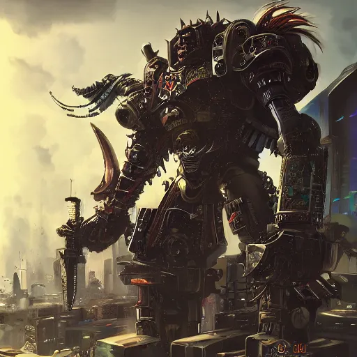 Prompt: a cyberpunk giant, menacing, warhammer, anime art, highly detailed