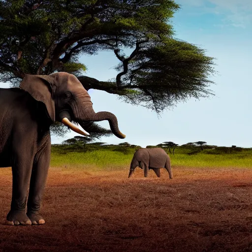 Image similar to film still, extreme wide shot of an tribal african man riding an elephant alone on the savannah, extreme long shot, 4 k, award winning