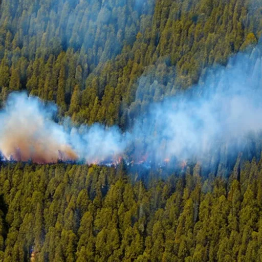 Image similar to aerial photo of a large wildfire in a forest