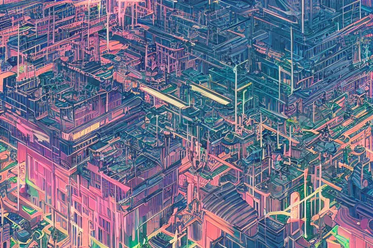 Prompt: Panorama view of an anime scenery by Beeple and naomi okubo and dan mumford and zaha hadid