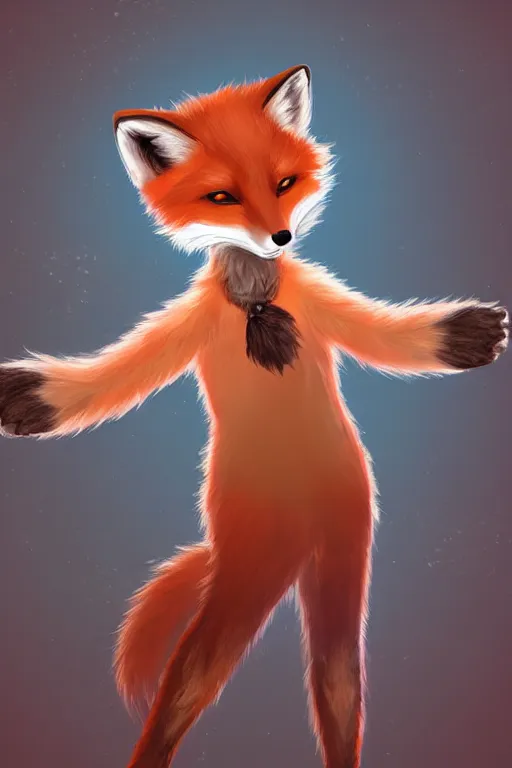 Prompt: an anthropomorphic fox fursona with a fluffy tail, backlighting, digital art, furry art, trending on furaffinity, fantasy art, by kawacy
