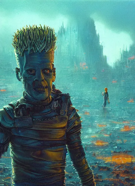 Prompt: dystopian bart simpson, epic, cinematic shot, 8k, by Bruce Pennington, sharp focus, highly detailed, saturated