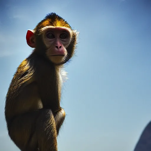 Image similar to high quality portrait of a monkey in front of Christ The Redeemer, studio photograph, photograph, realistic photo, 8k photo, 4k photo, stock photo, high resolution, cinematic shot, high detail