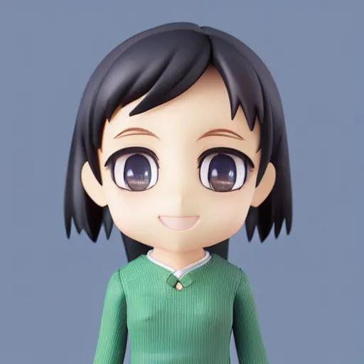 Image similar to character face portrait of a singular kawaii chibi in the sytle of kyoto animation, in simple background, nendoroid eyes, blender, toon rendering, toon shader