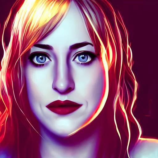 Image similar to dakota johnson portrait, arcane netflix, arcane vi, arcane jinx, concept portrait, riot, acrace catoon, detailed expression, high quality, cinematic lighting, fantasy, reflective, spotlight, digital artwork