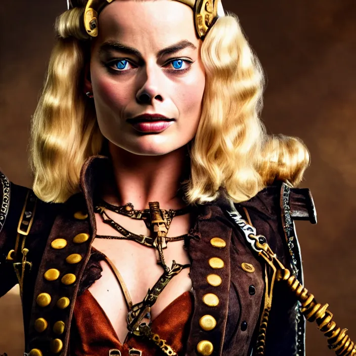 Prompt: full body photograph of margot robbie as a steampunk pirate. Extremely detailed. 8k